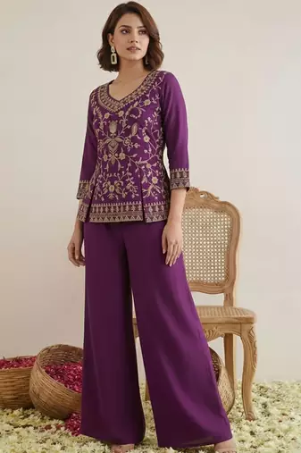 indie florals embroidered tunic with palazzos