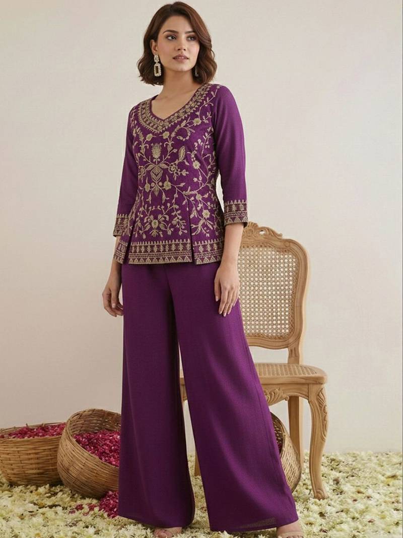 indie florals embroidered tunic with palazzos