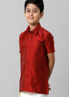 maroon chest pocket cotton boys' shirt 3