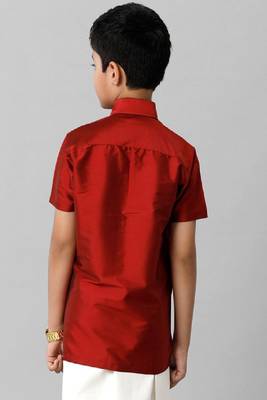 maroon chest pocket cotton boys' shirt 4