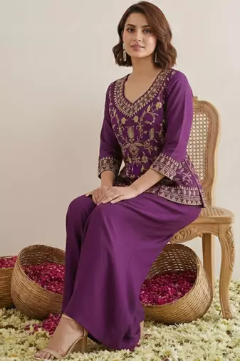 indie florals embroidered tunic with palazzos