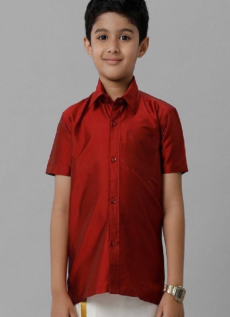 Maroon plain cotton shirt - boys-shirts