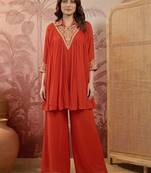 embroidered mandarin collar kurta & palazzos