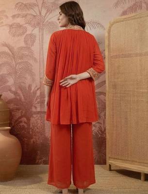 embroidered mandarin collar kurta & palazzos 2
