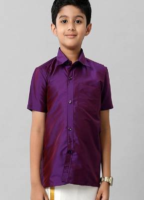 violet plain cotton boys short sleeve chest pocket shirt 1