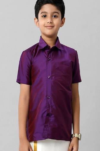 Violet plain shirt - short sleeve - chest pocket - boys