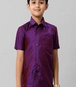 Violet plain shirt - short sleeve - chest pocket - boys