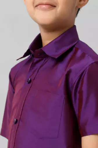 Violet plain shirt - short sleeve - chest pocket - boys