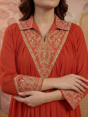 embroidered mandarin collar kurta & palazzos 5