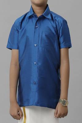 blue silk blend shirt and dhoti set for boys 2