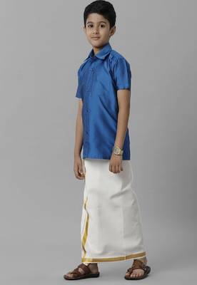 blue silk blend shirt and dhoti set for boys 3