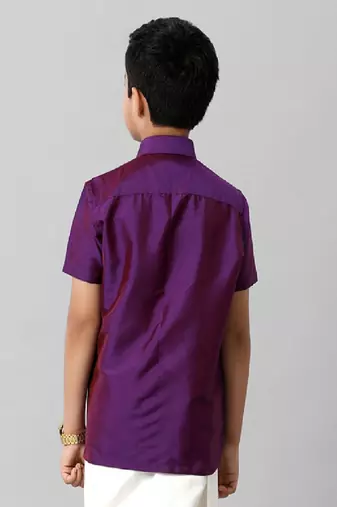 Violet plain shirt - short sleeve - chest pocket - boys
