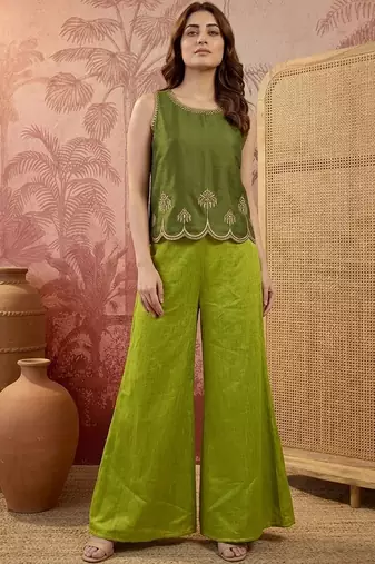 indie florals embroidered top with palazzos