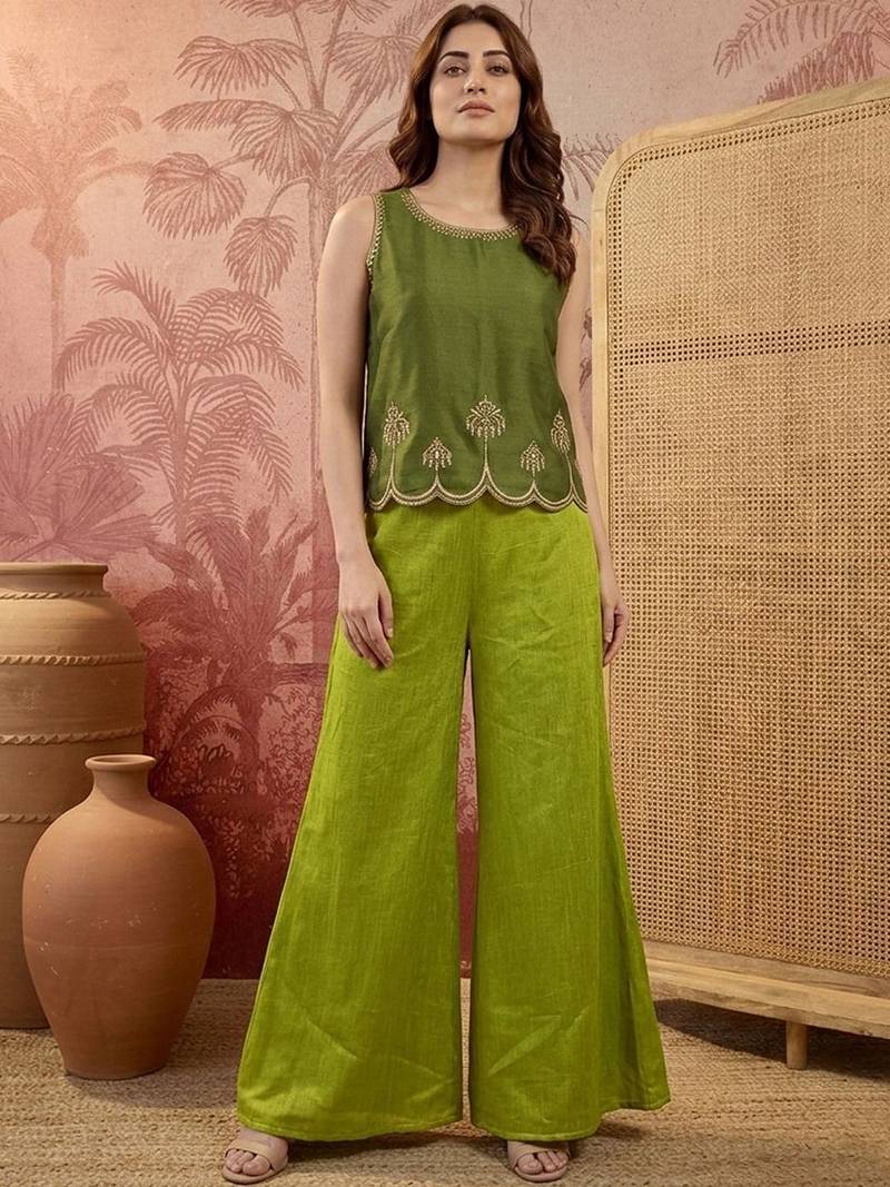 indie florals embroidered top with palazzos