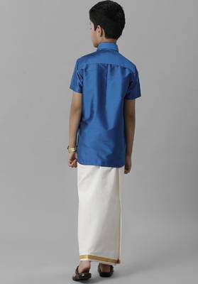 blue silk blend shirt and dhoti set for boys 4