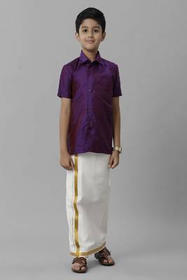 violet silk blend boys shirt with ethnic plain style 1