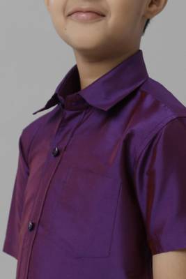 violet silk blend boys shirt with ethnic plain style 2