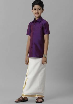 violet silk blend boys shirt with ethnic plain style 3
