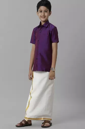 Violet plain silk blend shirt - shirt - boys shirts