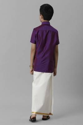 violet silk blend boys shirt with ethnic plain style 4