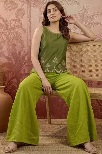 indie florals embroidered top with palazzos