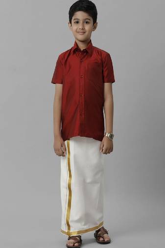red silk blend boys shirt with classic style