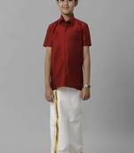 Red silk blend shirt with dhoti - boys shirts