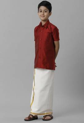 red silk blend boys shirt with classic style 3