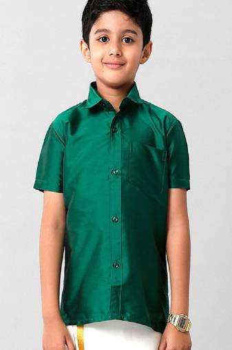 Green solid short sleeve shirt with chest pocket - boys shirts