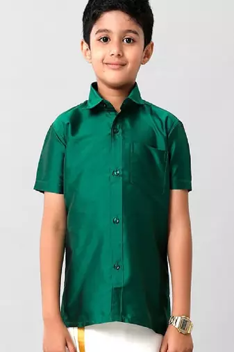Green solid short sleeve shirt with chest pocket - boys shirts