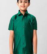 Green solid short sleeve shirt with chest pocket - boys shirts