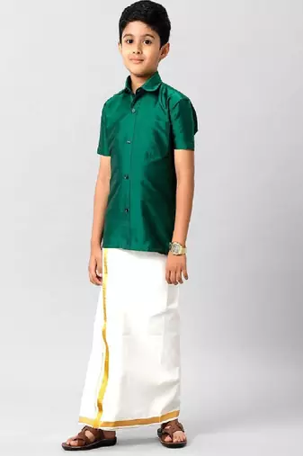 Green solid short sleeve shirt with chest pocket - boys shirts