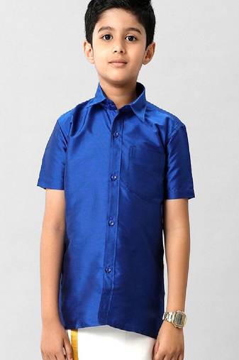 Blue plain cotton casual shirt - boys-shirts