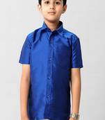Blue plain cotton casual shirt - boys-shirts