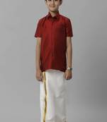 Red silk blend shirt with dhoti - boys shirts
