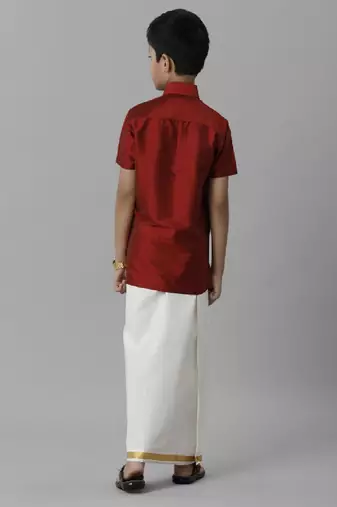 Red silk blend shirt with dhoti - boys shirts
