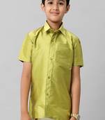 Green solid short sleeve shirt with chest pocket - boys shirts