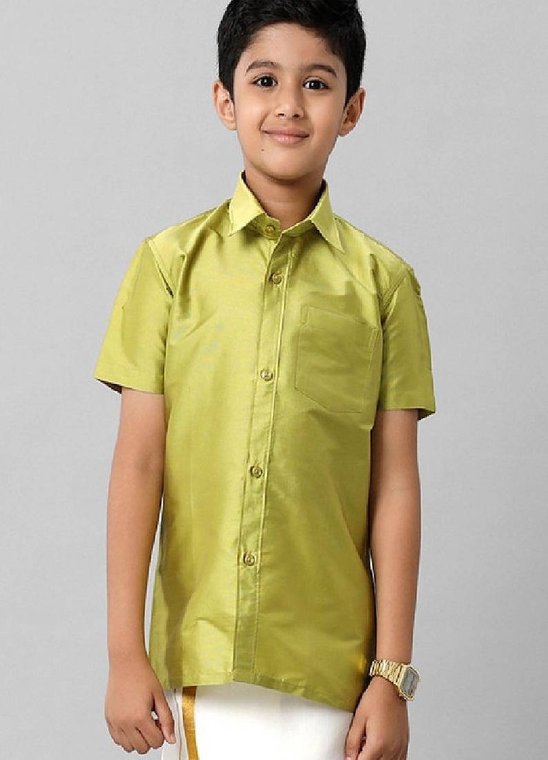Green solid short sleeve shirt with chest pocket - boys shirts