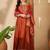 orange vichitra zari sequence thread cording embroidered gown