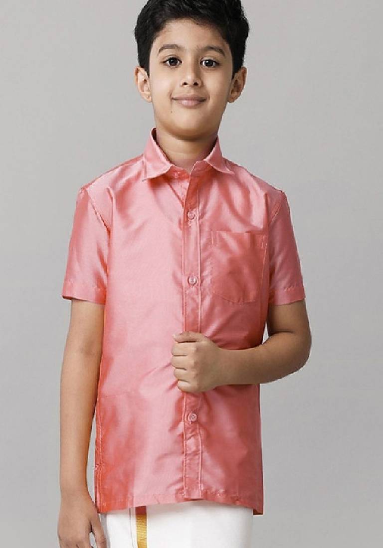 Pink solid short sleeve shirt - boys shirts