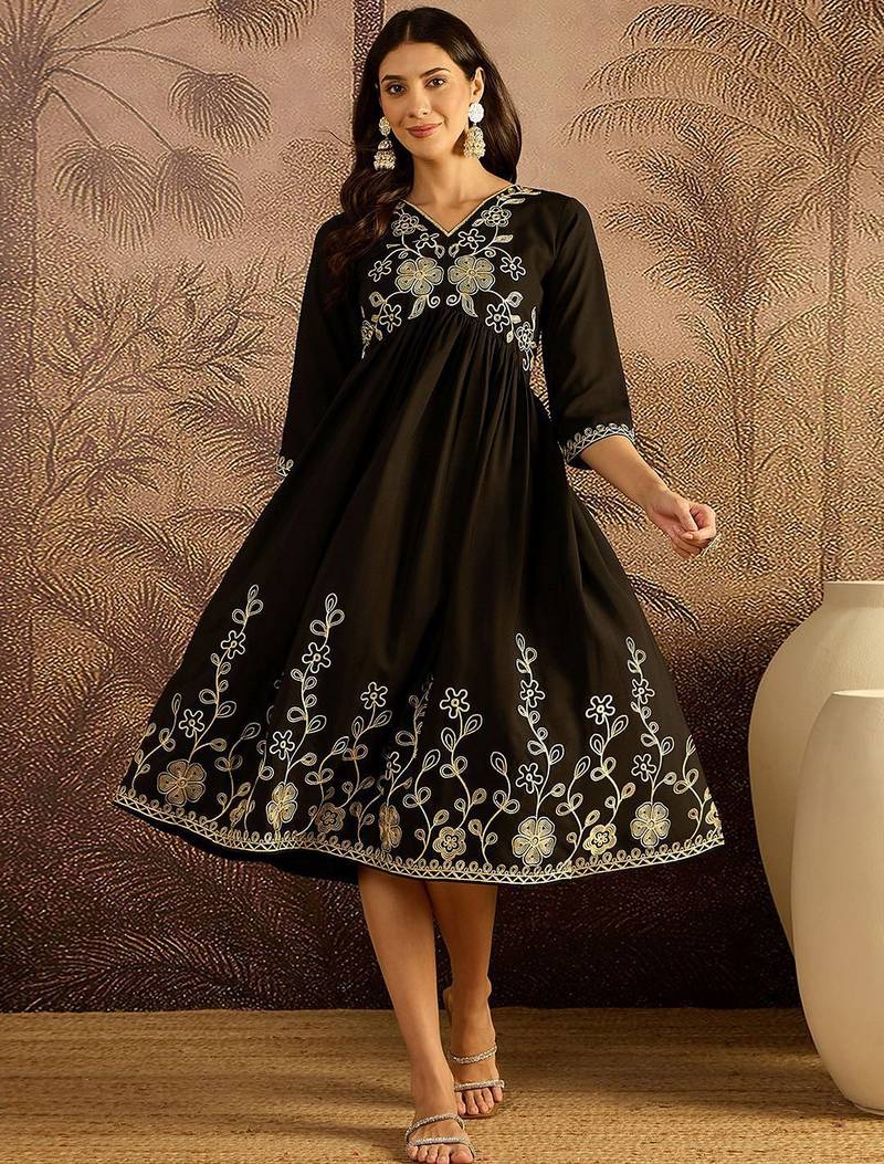 floral embroidered fit & flare dress