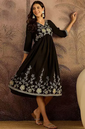 floral embroidered fit & flare dress