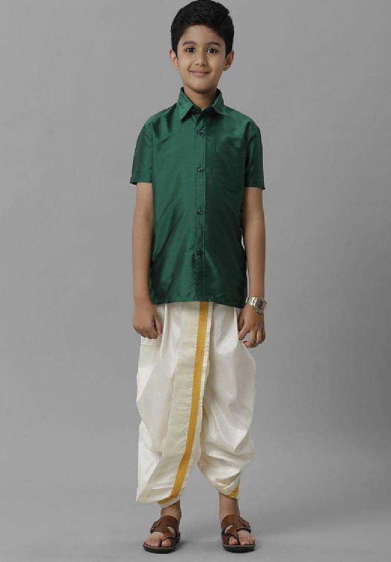 Green plain polyester shirt boys-shirts