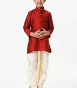 Red silk blend kurta solid boys kurta-pyjama