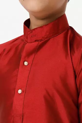 Red silk blend kurta solid boys kurta-pyjama