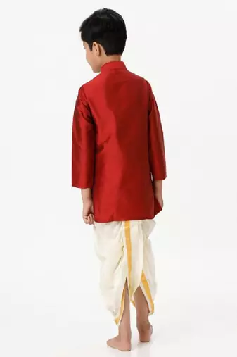 Red silk blend kurta solid boys kurta-pyjama