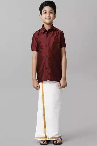 Maroon silk blend shirt casual boys-shirts