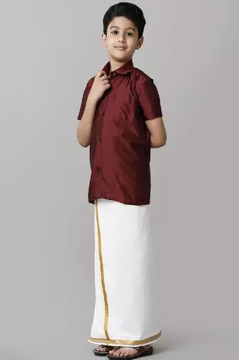 Maroon silk blend shirt casual boys-shirts