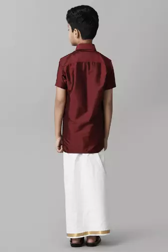 Maroon silk blend shirt casual boys-shirts