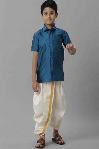 Blue plain polyester shirt - boys shirts
